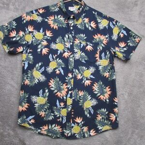 Catch Surf Shirt‎ Mens Medium Blue Pineapple Hawaiian Short Sleeve Button Front